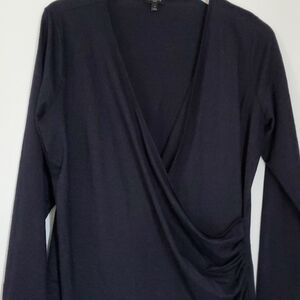 Talbots Charcoal Holiday Shimmery Long Sleeve Wrap Top, X, 16-18